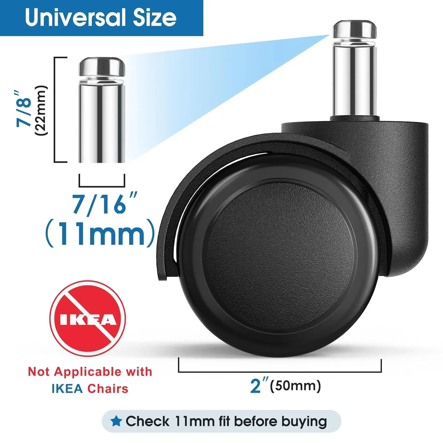 2"Office Chair Wheels Casters, Heavy Duty Rubber Desk Chair Wheels Replacement