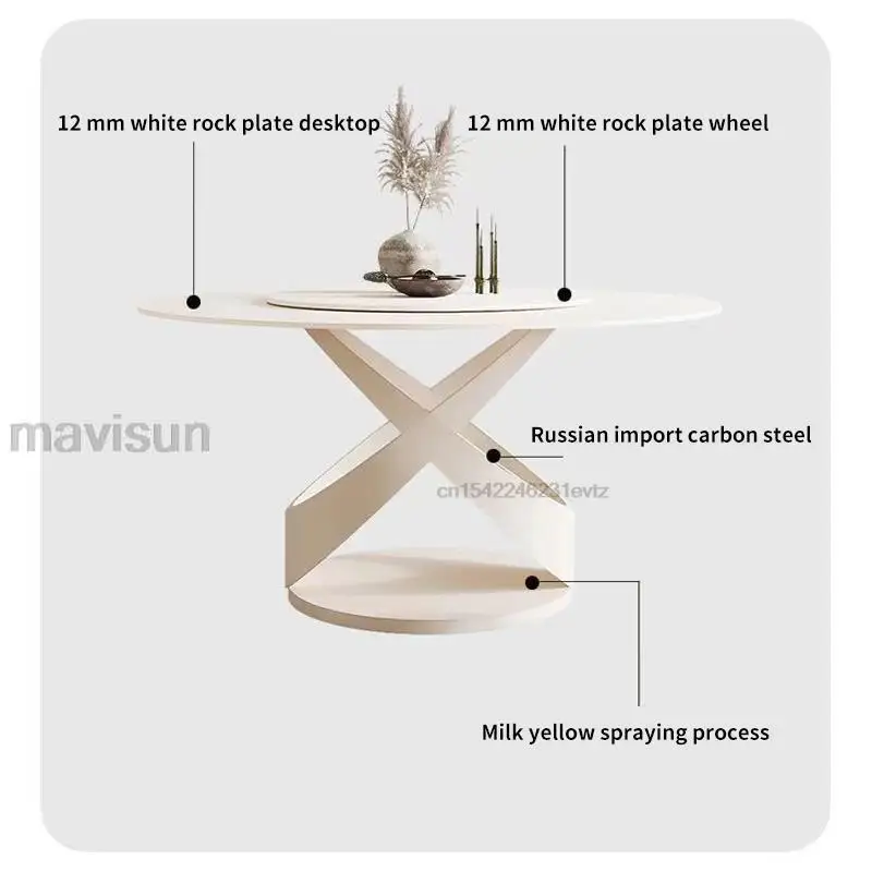 Cream Style Round Dining Table And Chair White Household Furniture Kitchen Table Rock Slab Desktop Dining Table With Turntable