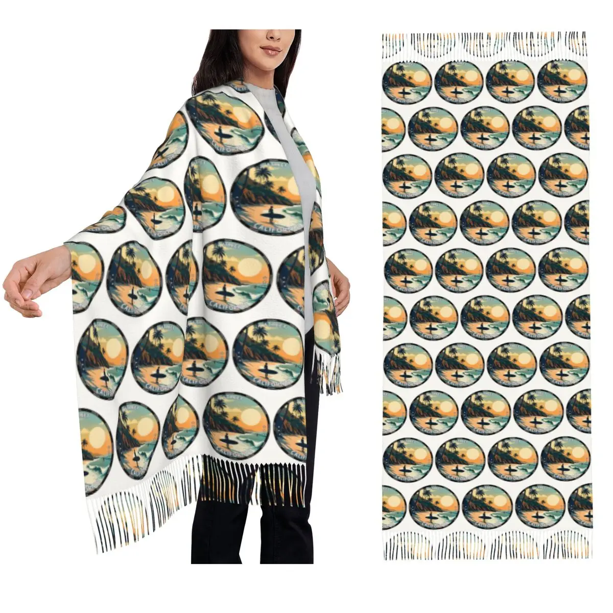 

C Street California USA Surf Lifestyle Пирс Волны Шарф Шарфы с кисточками для женщин Шали и накидки Длинная осенне-зимняя шаль