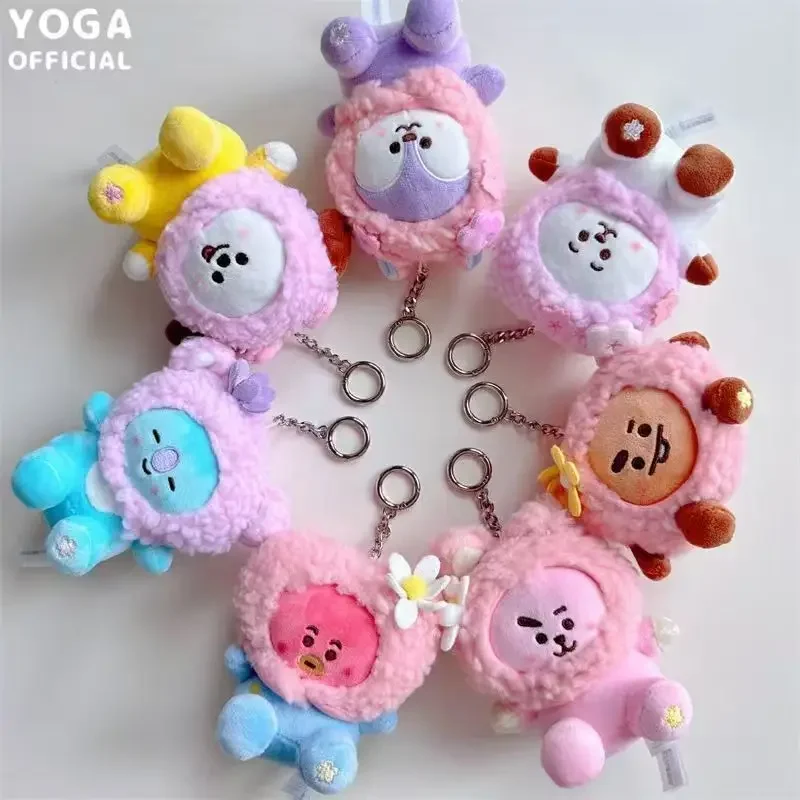 New 12Cm Sakura Hood Bt21 Plush Doll Pendant Cute Cartoon Small Animal Plush Toy Keychain Bag Accessories Boy Girl B