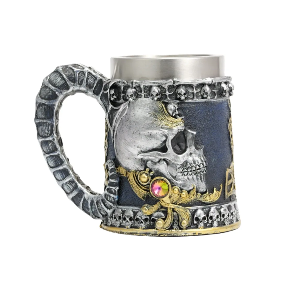 

New Stainless Steel Mug 2025 Horn Skull Design Resin Art Gothic Novelty Cup for Men Dark Aesthetic Whiskey Tumbler Unique Gift