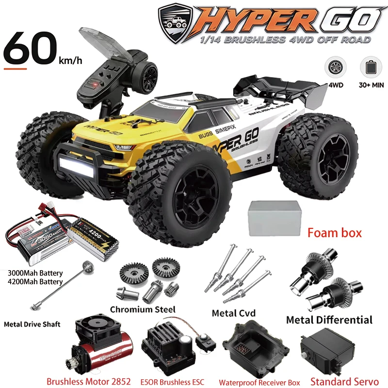 RC Car MJX HYPER GO MJX 14207 1/14 70KM/H Brushless 4WD Racing Car Electric Off-Road Remote Control Truck Rrift RC Cars for gift