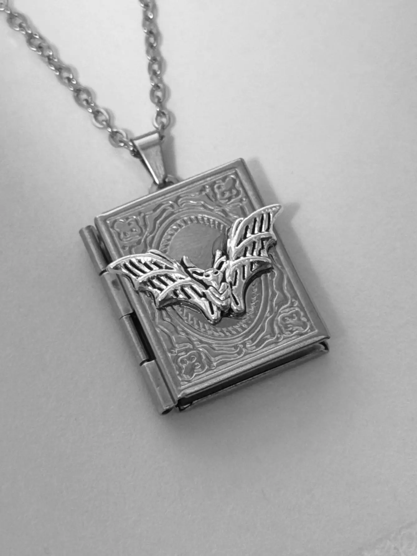 Mini Book Photo Album Necklace Locket Charm with Various Patterns (Paw/Moth/Bat) Personalized Memory Pendant Jewelry Accessory