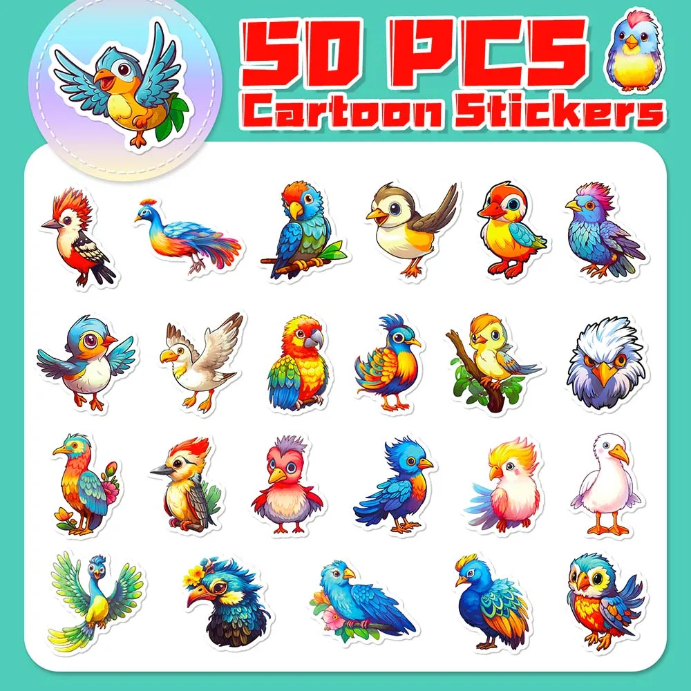 10/50pcs Cartoon Cute Owl Parrot Bird Stickers Pack for Kid Scrapbooking Travel Luggage Laptop Car Wall Decoration Sticker Decal