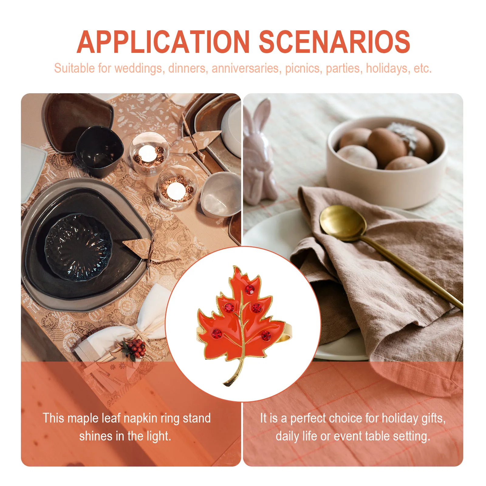 

6 Pcs Napkin Maple Leaf Alloy Halloween Decoration Fall Table Accessories Family Gathering Buckle Wedding Anniversary