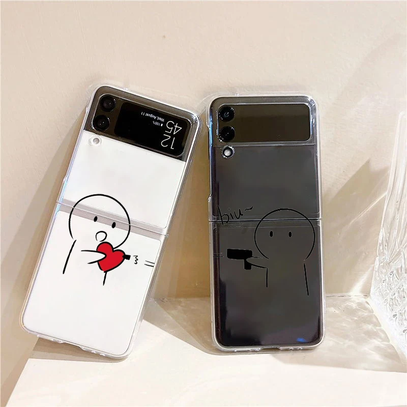 Cute Middle Finger Fashion Phone Case For Samsung Galaxy Z Flip 3 4 5 6 7 Hard Folding Z Flip4 Clear PC Cover Protector Gift