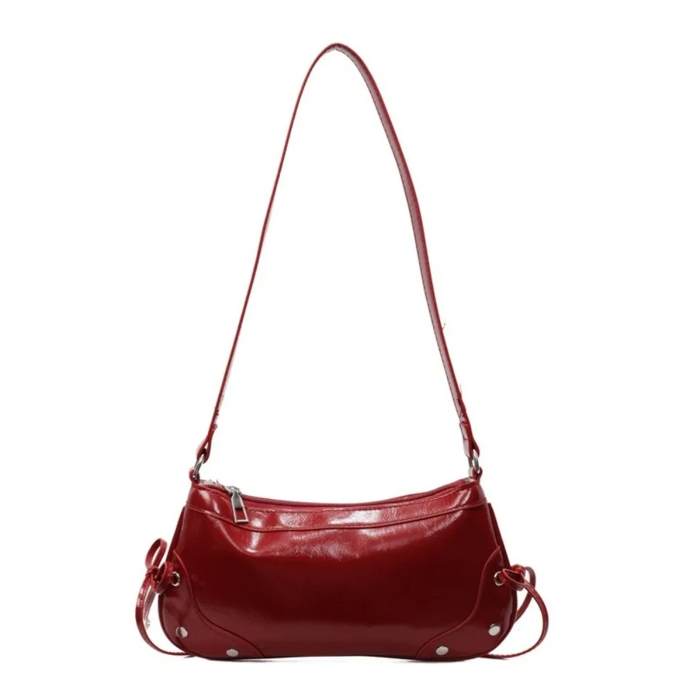 New PU Leather Shoulder Bag Solid Color Bow Tie Decor Armpit Bag Y2K Handbag Women Girls view 3