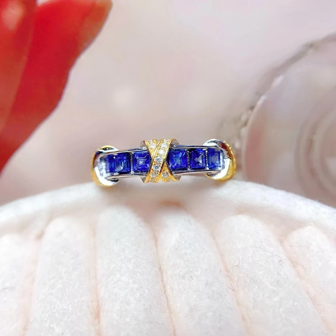 

Total 0.8ct Natural Blue Sapphire Ring 3mm*3mm Sir Lanka Sapphire Silver Ring 3 Layers 18K Gold Plated 925 Silver Jewelry