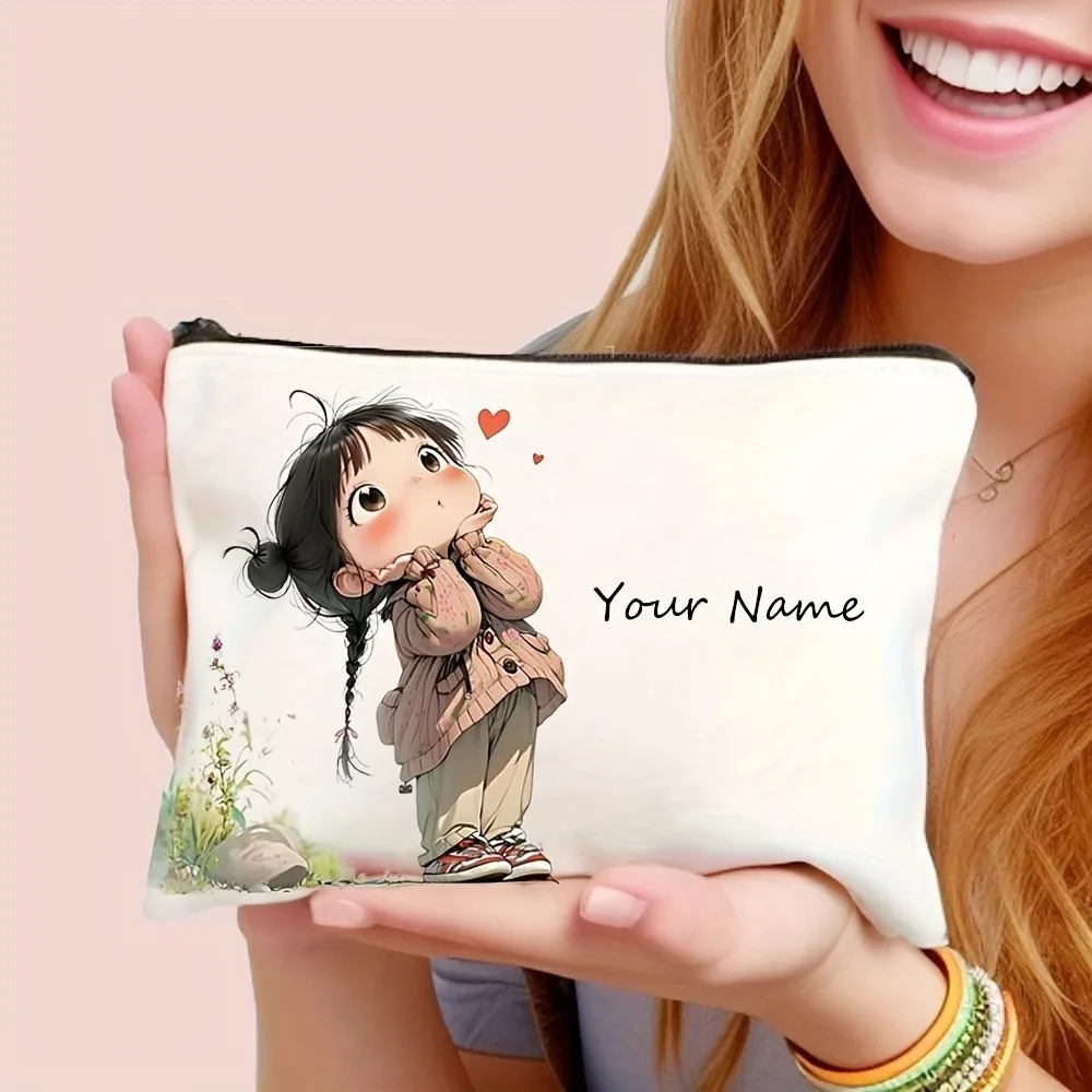 Chic Custom Name Unique Vintage Cute Floral Makeup Bags for Girls Cosmetic Pouch Toiletry Bag Pencil Case Travel Storage Handbag