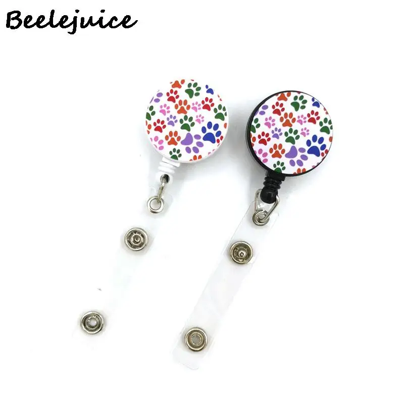 Colorful Dog Paws Horizontal ID Retractable Badge Holder Reel ID Badge Holder Clip Key Name Card Keychain Nurse Work Decorations