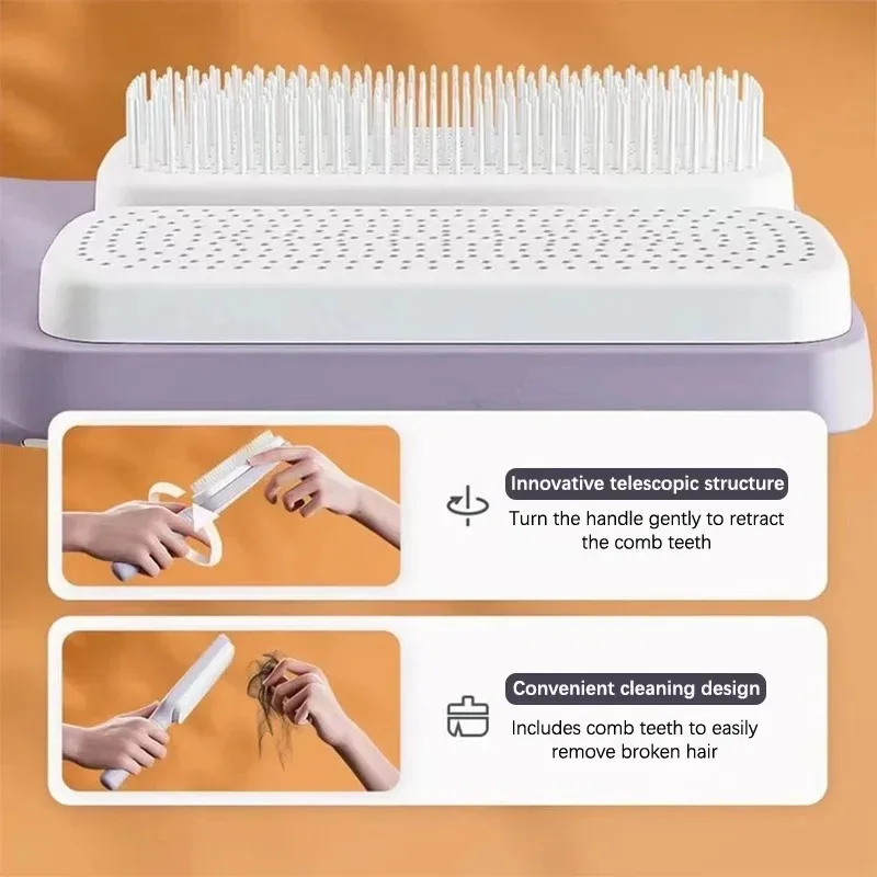 Plastic Automatic Cleaning Hair Brush Scalp Massage Comb Hair Rotary Telescopic Comb Women Hairdressing Styling Tools