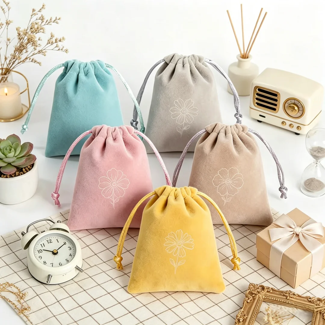 

50Pcs Velvet Drawstring Bags for Jewelry Custom Logo Earrings Rings Wedding Gift Pouch Travel Organizer Jewelry Package Pouches