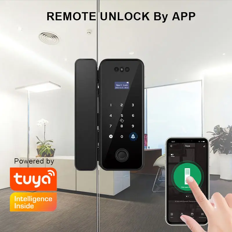 3D Face Recognition Smart Lock Infrared Sensor Tuya APP WIFI Biometric Electronic Fingerprint Unlock Glass Door Lock Office Door