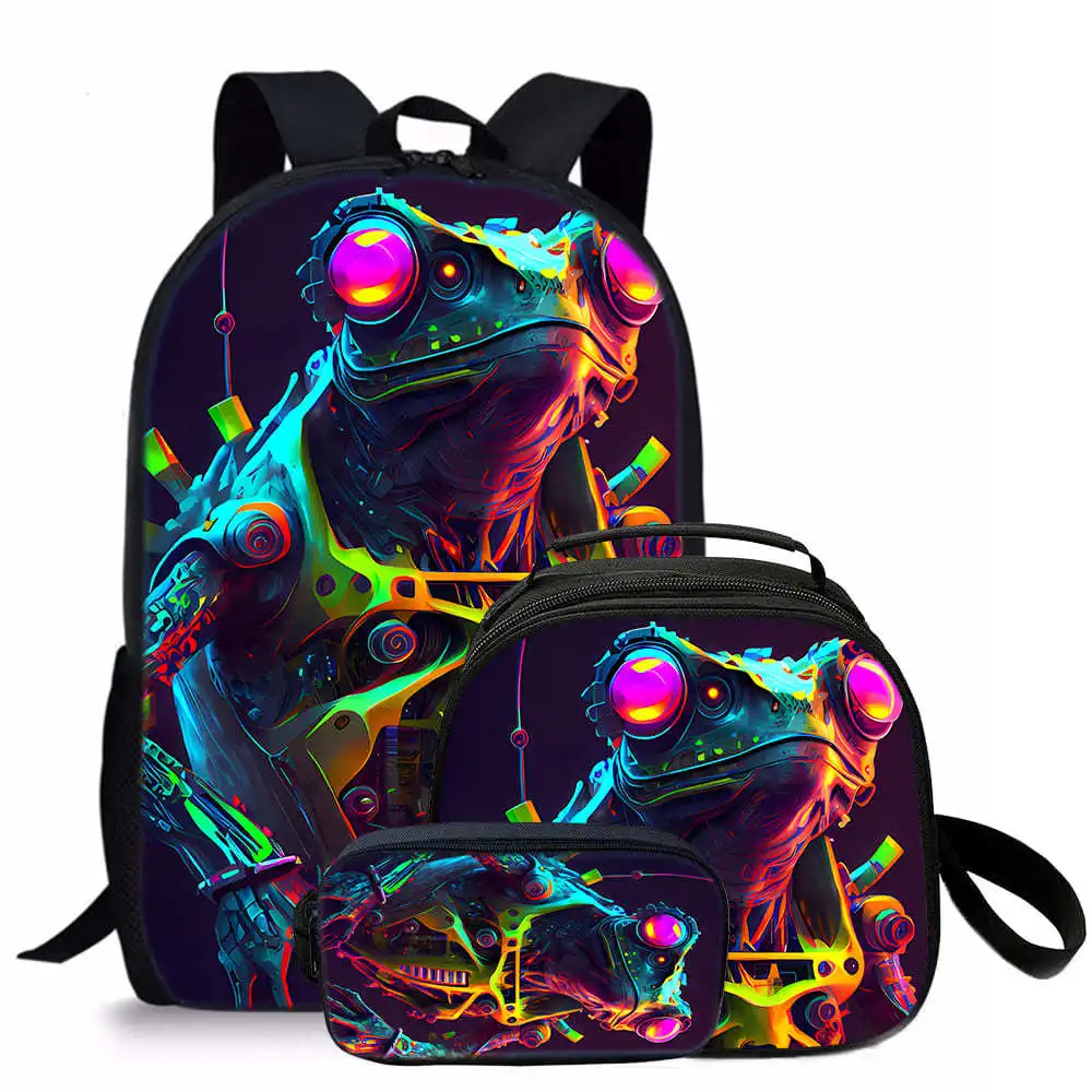 الكرتون شعبية الجدة الضفدع 3D طباعة 3 قطعة/المجموعة طالب الحقائب المدرسية كمبيوتر محمول Daypack حقيبة الظهر Crossbody الغداء حقيبة مقلمة