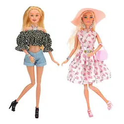 Cute Fashion Summer Outfit Doll Clothes Daily Casual Clothing Dress Tops And Pants For 11.5Inch Barbie Doll Accessories Kid Gift