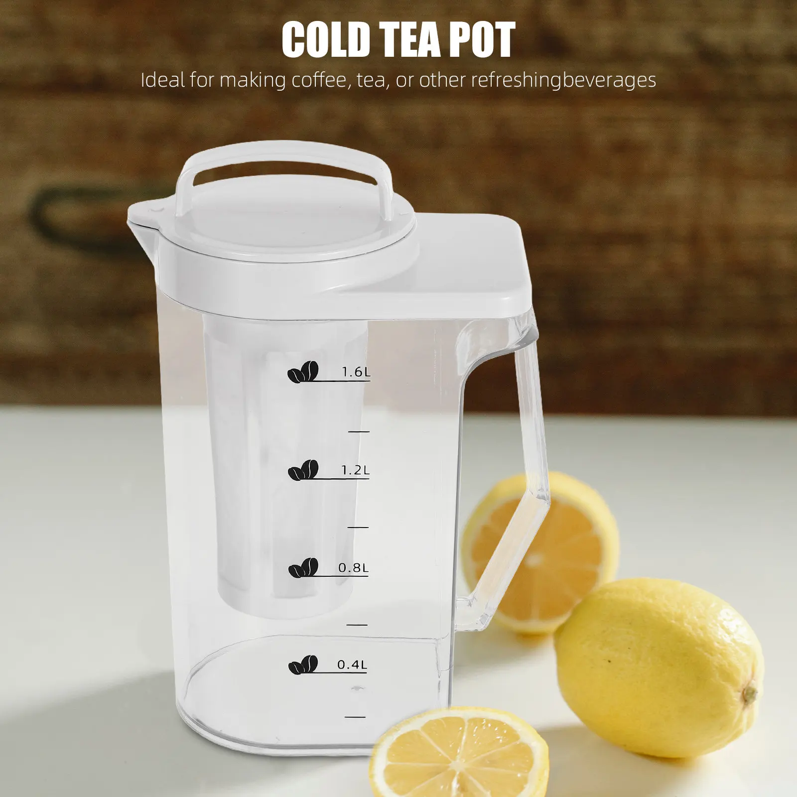 1.6L Plastic Cold Brew Coffee Pitcher Optimal Capacity Measurement Markings Home Use Fridge Jug Cold Brew Tea Pot Ice Tea Brewer