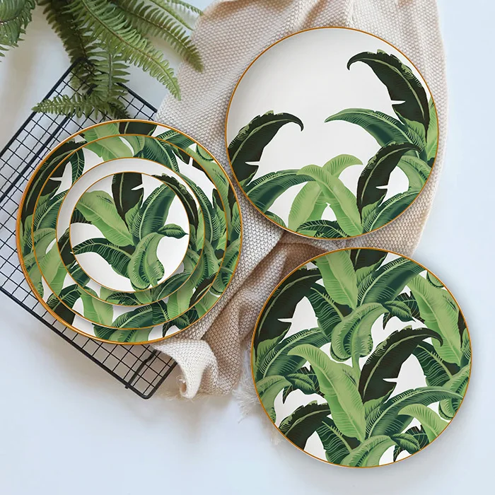 Nordic Wind Bone Porcelain Plate Gold Banana Leaf Ceramic Model Between Small Tableware