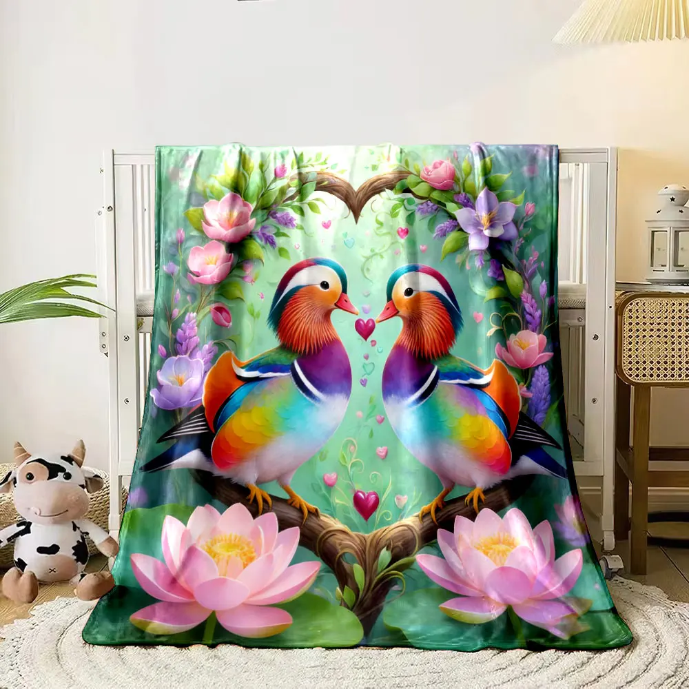 

Two Little Birds Heart Wreath Print Blanket, All-Season Multi-Use for Nap Camping Travel Car Sofa Luxury Gifts Multi-Size