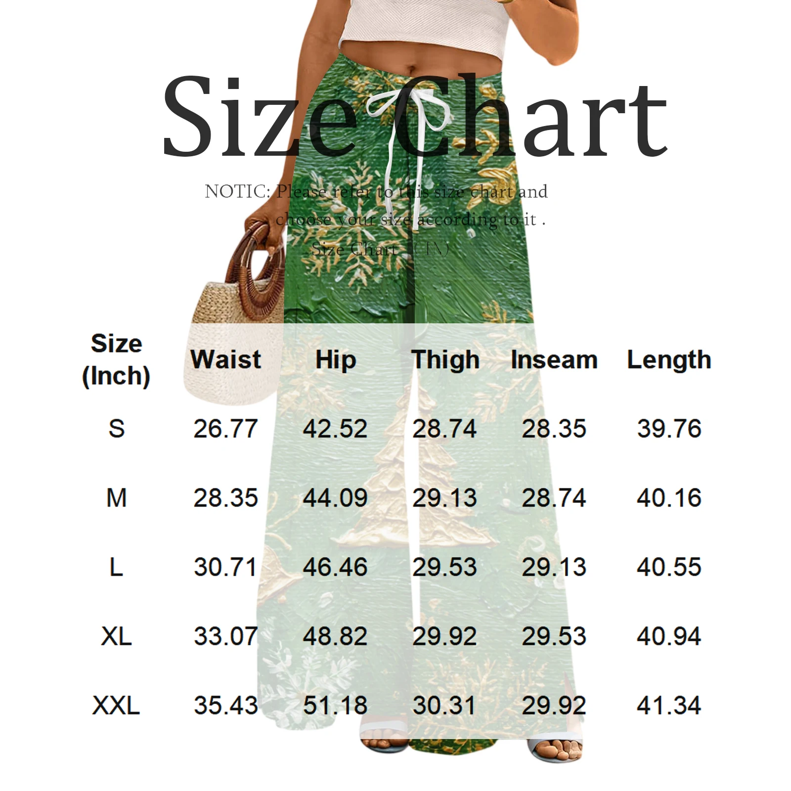 Codzienne spodnie damskie, luźne i swobodne spodnie z szerokimi nogawkami z świątecznym nadrukiem, z elastycznym pasem, sznurkiem i kieszeniami.