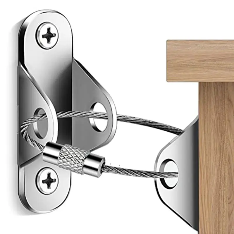 DT17 10 PCS Furniture Anchor Anti-Tip Stainless Steel Dresser Wall Safety Anchor for Baby Proofing Kids