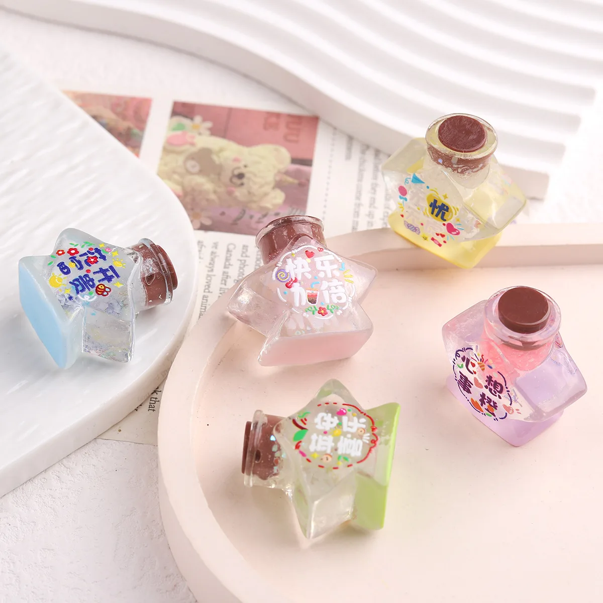 

New Wish Bottle Star Shape Resin Cabochon 10pcs Resin Flatbacks for DIY Jewelry Making Wholesale Scrapbook Decoration Accessory