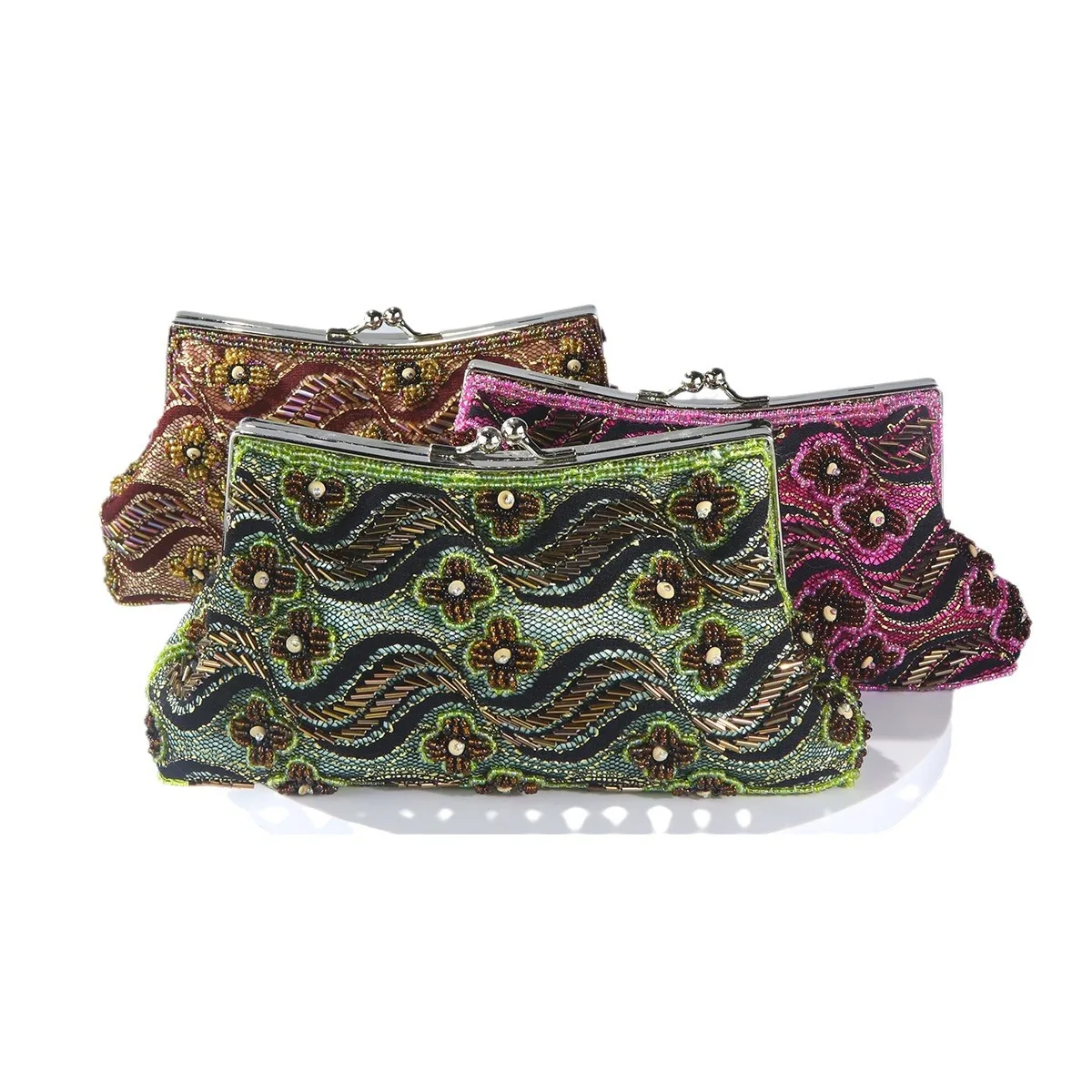 

Embroidered Handmade Beaded Clutch Hand-Embroidered Beaded Clutch - Retro Crossbody Dinner Bag With Exquisite Chain Detail