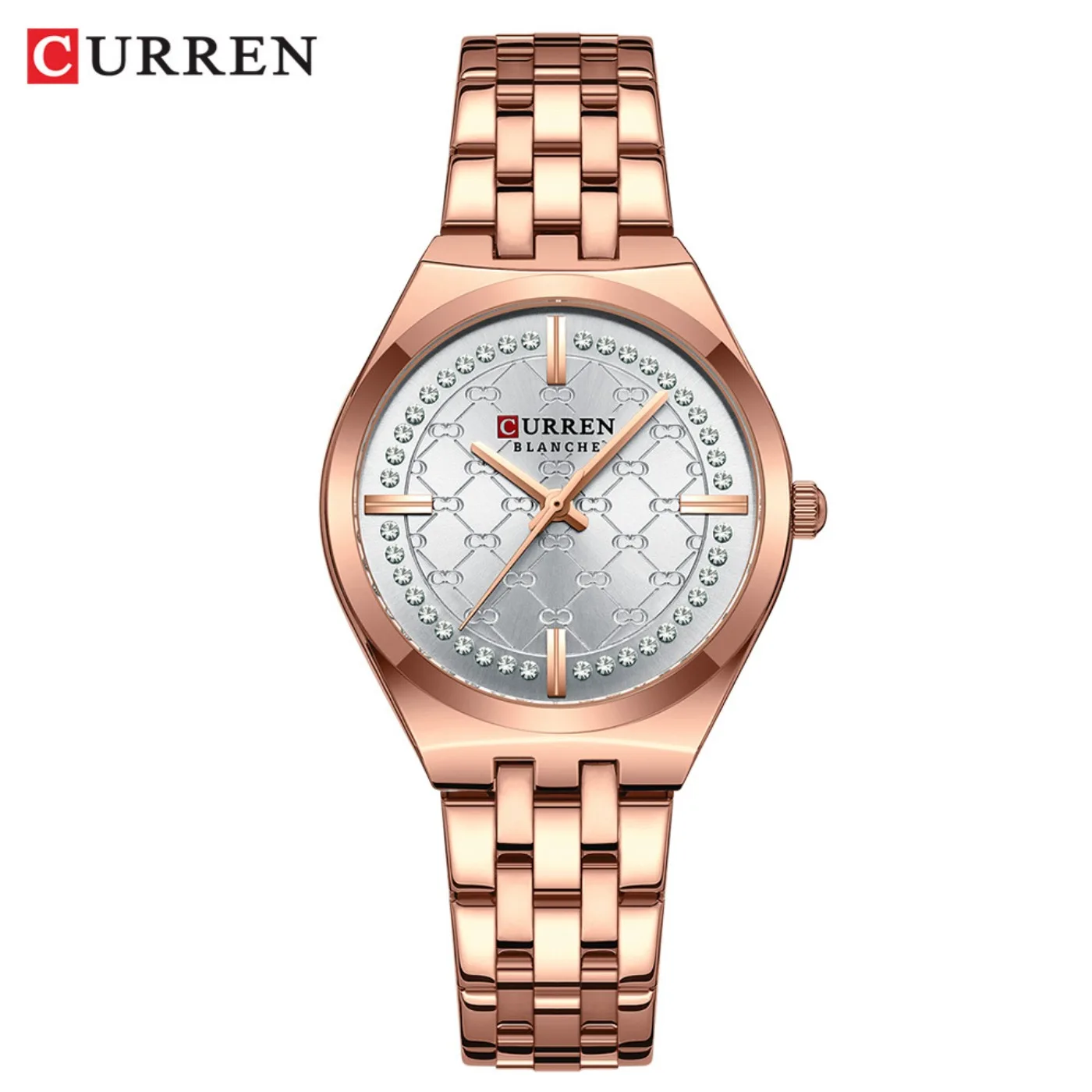 CURREN 9096 Ladies' Stainless Steel Strap Quartz Wristwatch with Printed Dial Fashionable Waterproof and Diamond-set Scale Gifts view 4