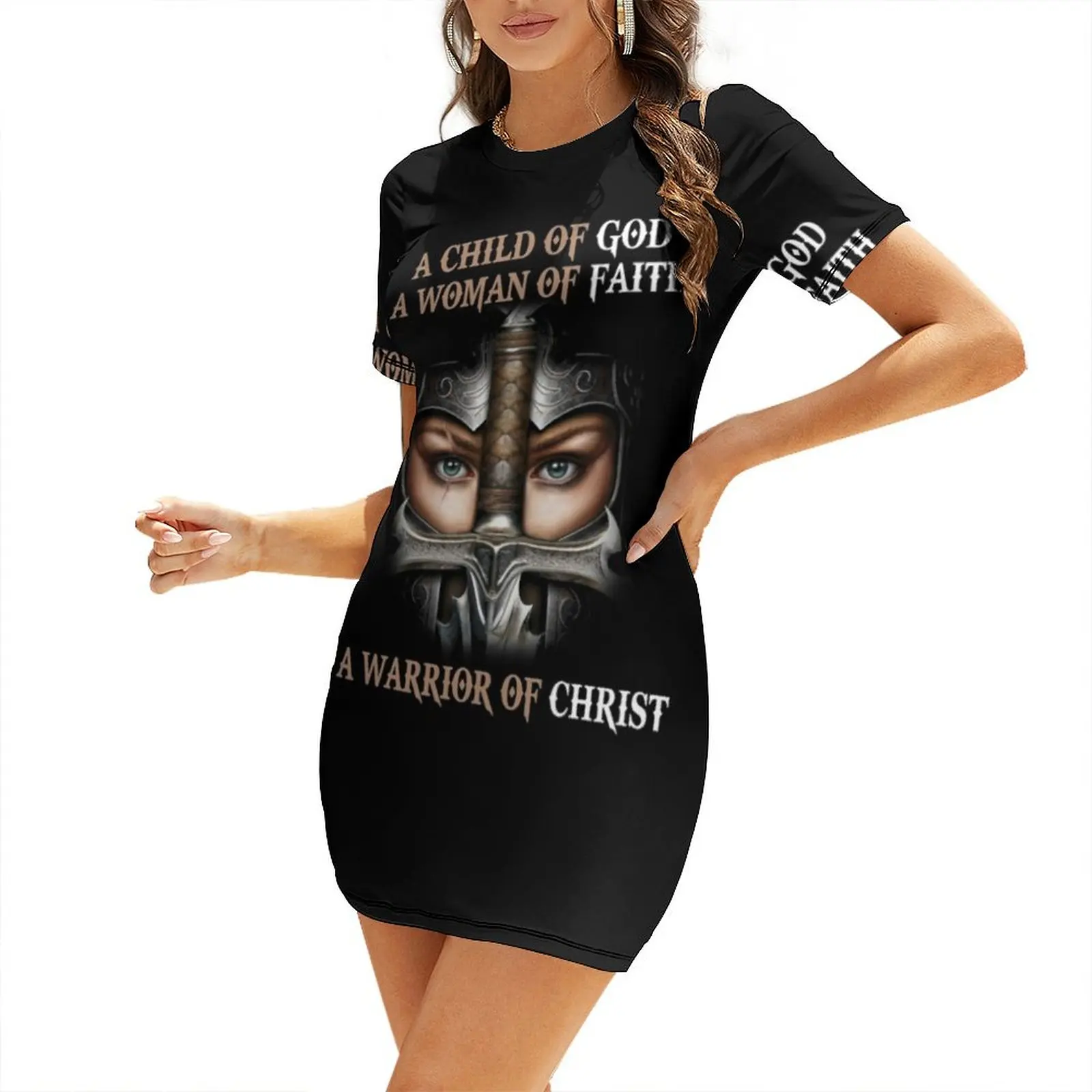 Christian T-ShirtA Child of God A Woman of Faith A Warrior of Christ Short Sleeved Dress dresses for prom long sleeve dresses