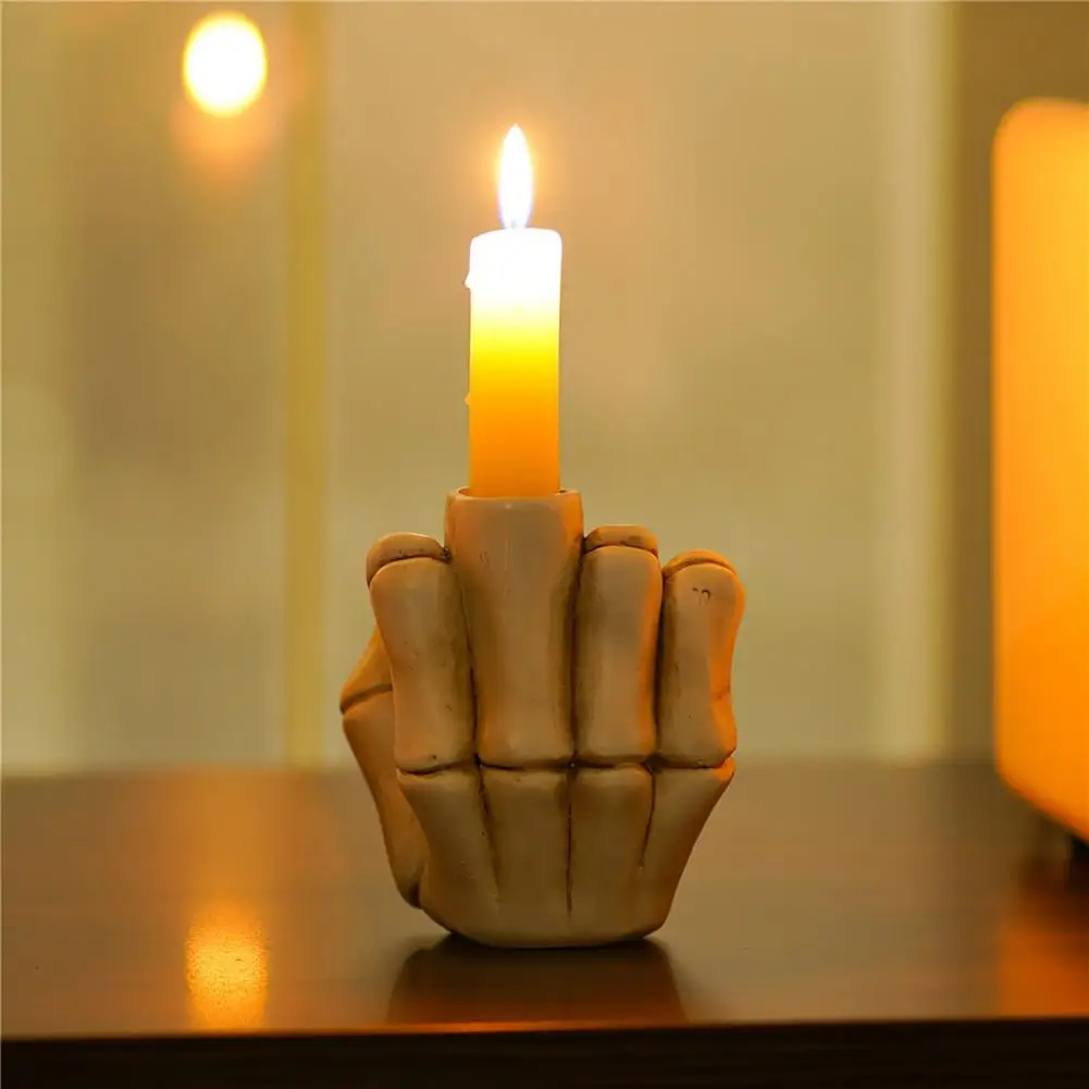 Funny Resin Candlestick Punk Style Reusable Novelty Gesture Erect Middle Finger Up Statue Candle Light Holder Party Supplies