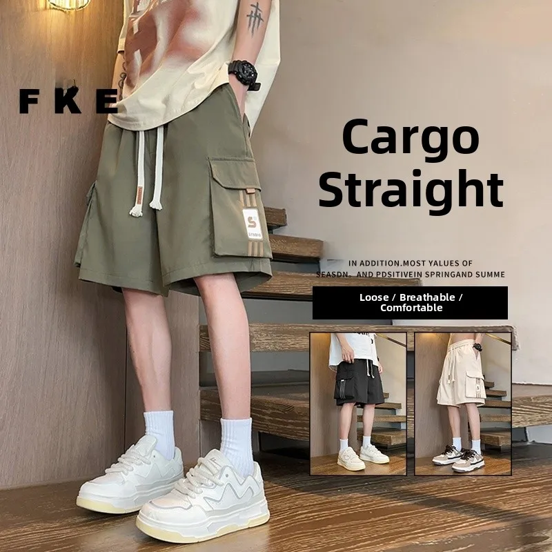 

Qui Dry Workwear orts een Five-Quarter Casual Pants for Men Teenage Faion Brand Breathable Loose Fit Summer orts