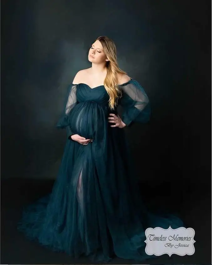 Tulle Off Shoulder Lace Up on Back Open Front Maternity Gown for Photo Shoot  Baby Shower YEWEN