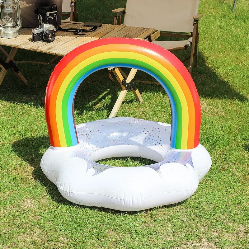 Brinquedos Infláveis Nuvem Arco-Íris, Anel de Natação para Verão, Flutuador Inflável com Lantejoulas para Brincadeiras na Água para Crianças