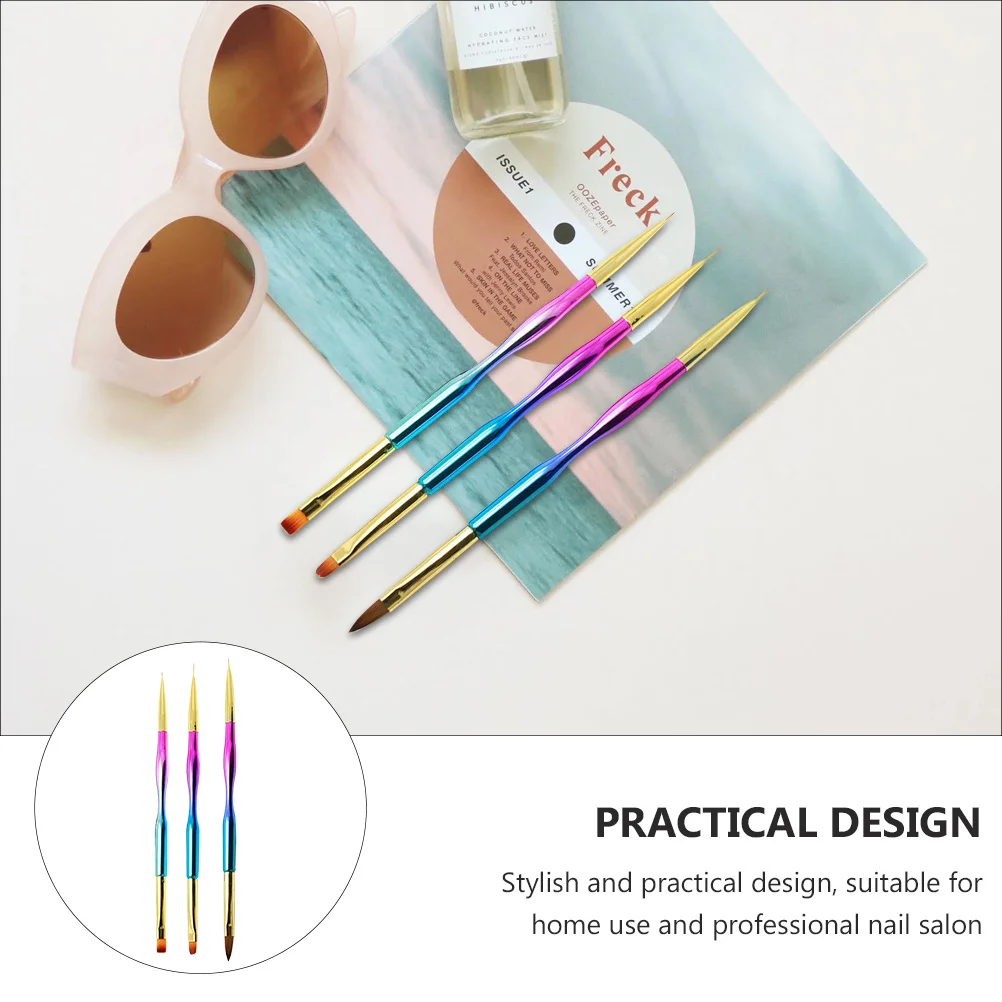 

3Pcs Metal Rod Nail Art Pens Durable Plastic Body Manicure DIY Nail Painting Drawing Pen Set Professional Salon Supplies