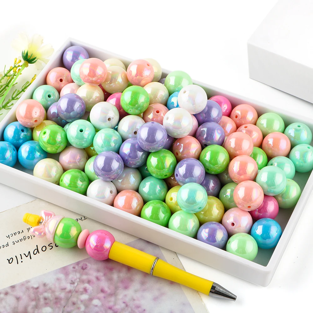16mm 30pcs Colorful Glossy UV Coated Round Beads Acrylic Round Beads Spacer Bead Pendant DIY Accessories for Beaded Pen Necklace