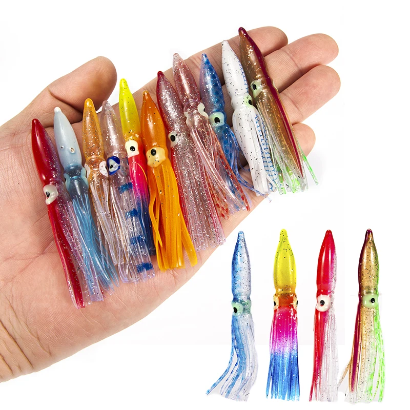 10 Stück 8 cm weicher Köder Tintenfisch künstliche Köder Lockt Oktopus Thunfisch Segelfisch Köder