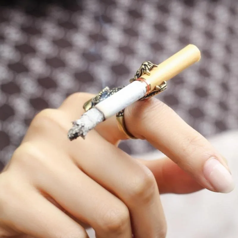 1Pc Retro Punk Dragon Cigarette Holder Ring for Men Women Bronze Adjustable Smoking Accessory