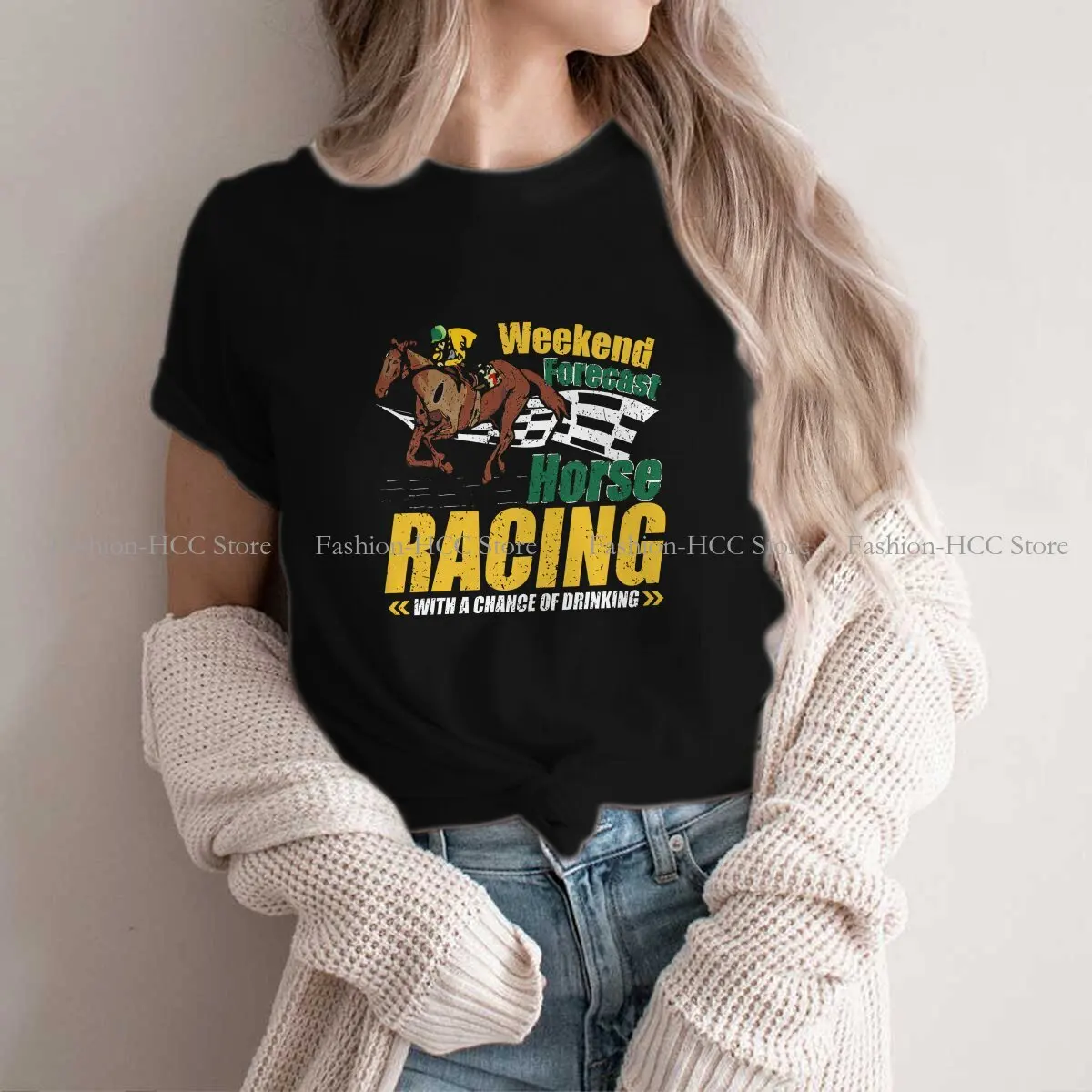 Horse Racing Sports Polyester TShirt for Women Drinking Soft Summer Tee T Shirt Novelty