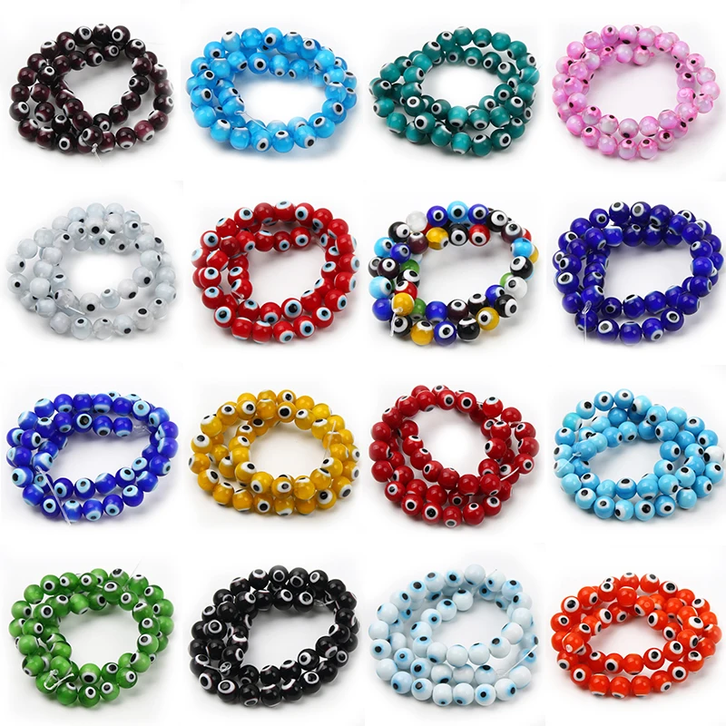 8mm Mix Colorful Blue Eyes Beads Handmade Glass Liuli Beads for Jewelry Making DIY Bracelet Necklace 48pcs bead