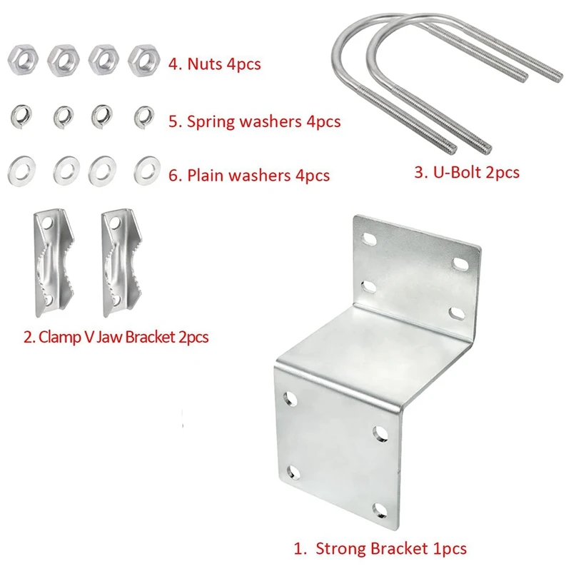 Antenna Pole Mount Kits, Antenna Pole Mount Bracket With Double U-Bolts Clamp V Jaw Bracket For Antenna Pole Holder Easy To Use