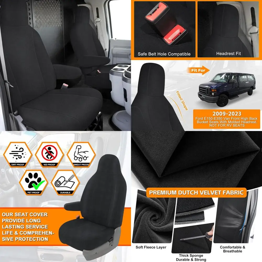

Чехол на сиденье, совместимый с Ford E150-E350, передние высокие и задние сиденья-ковши 2009-2022, литые чехлы на сиденья подголовника, голландский Vel