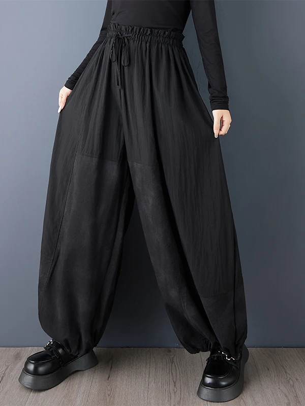 Pantalones de pierna ancha a la moda, temporada de otoño 2025, pantalones informales cómodos elásticos de cintura alta versátiles con corte holgado y teñido atado