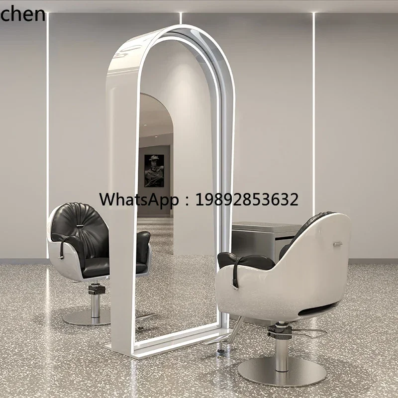 

YFY hairdresser mirror Internet celebrity barber shop mirror table Hair salon Fashion haircut with light Floor mirror table