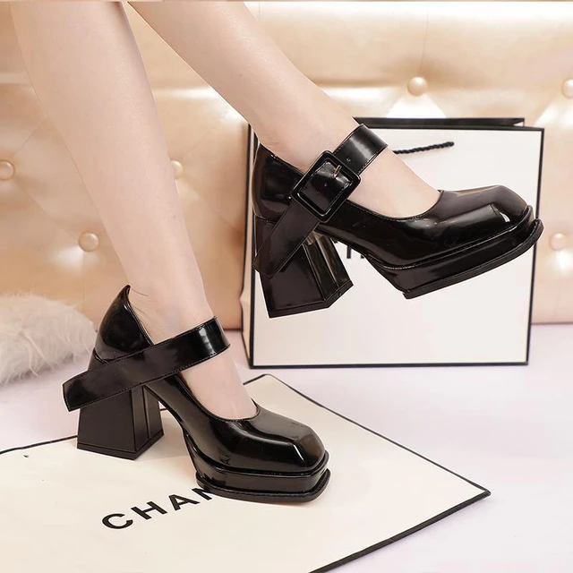 High Heel Mary Jane Shoes for Women 2021 Summer Autumn Chunky High Buckle Strap Pumps Leather Woman Thick Bottom High Heels AliExpress