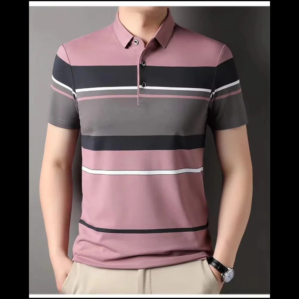 Men\'s Polo Shirt Business Casual Summer Short Sleeves Tops Pattern Print Button T Shirt Loose Clothes Fashion Polo T Shirt