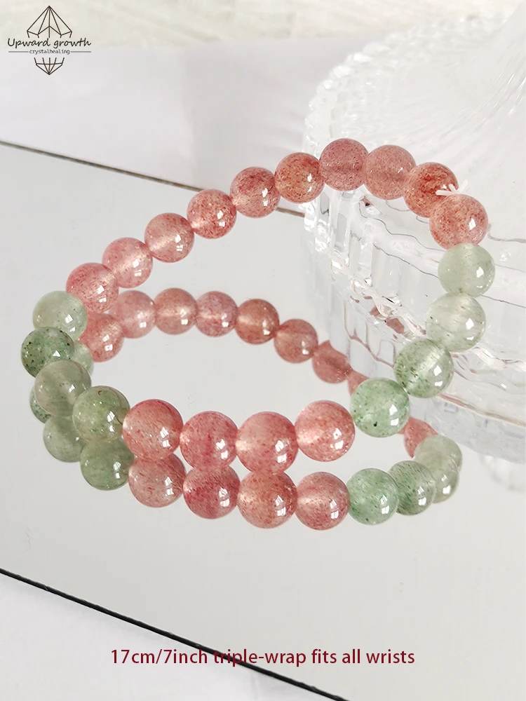 

UGCRYSTAL Natural Stone Crystal Two Sweet Green Strawberry Quartz Bracelet Chakra Happiness Love Power Energy Talisman Jewelry