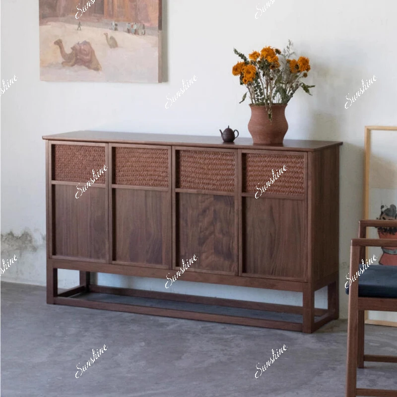 New Chinese style solid wood dining side storage cabinet The living room is against the wall to store the skeleton cabinet