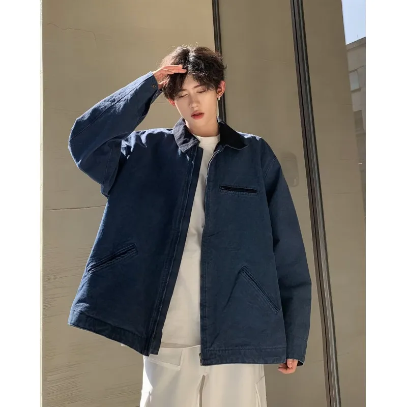 

Men's Retro Lapel Coat, Daily Commute Classic Windproof Jacket, Harajuku Style Youth Short Jacket.