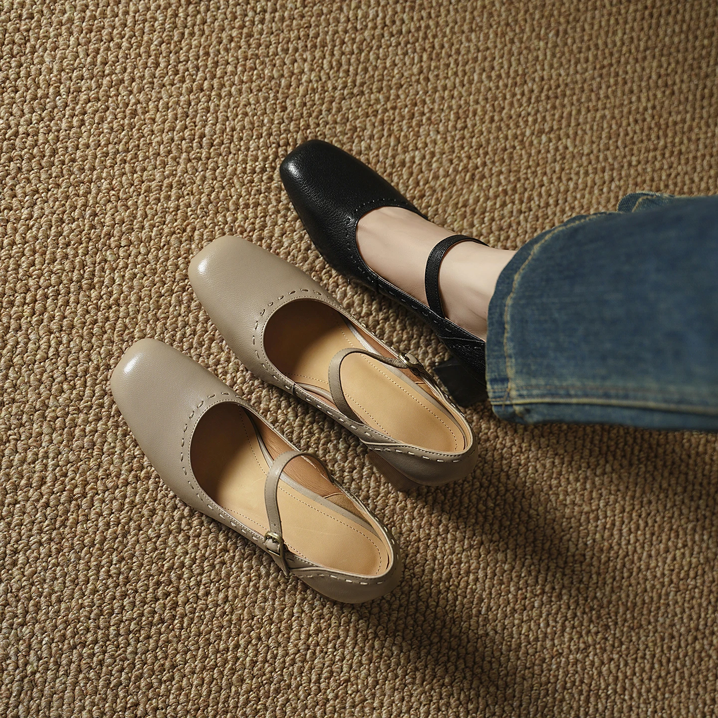 2026 new spring autumn women pumps natural leather 22-25cm sheepskin+cowhide+pigskin buckle mary janes high heel women shoes