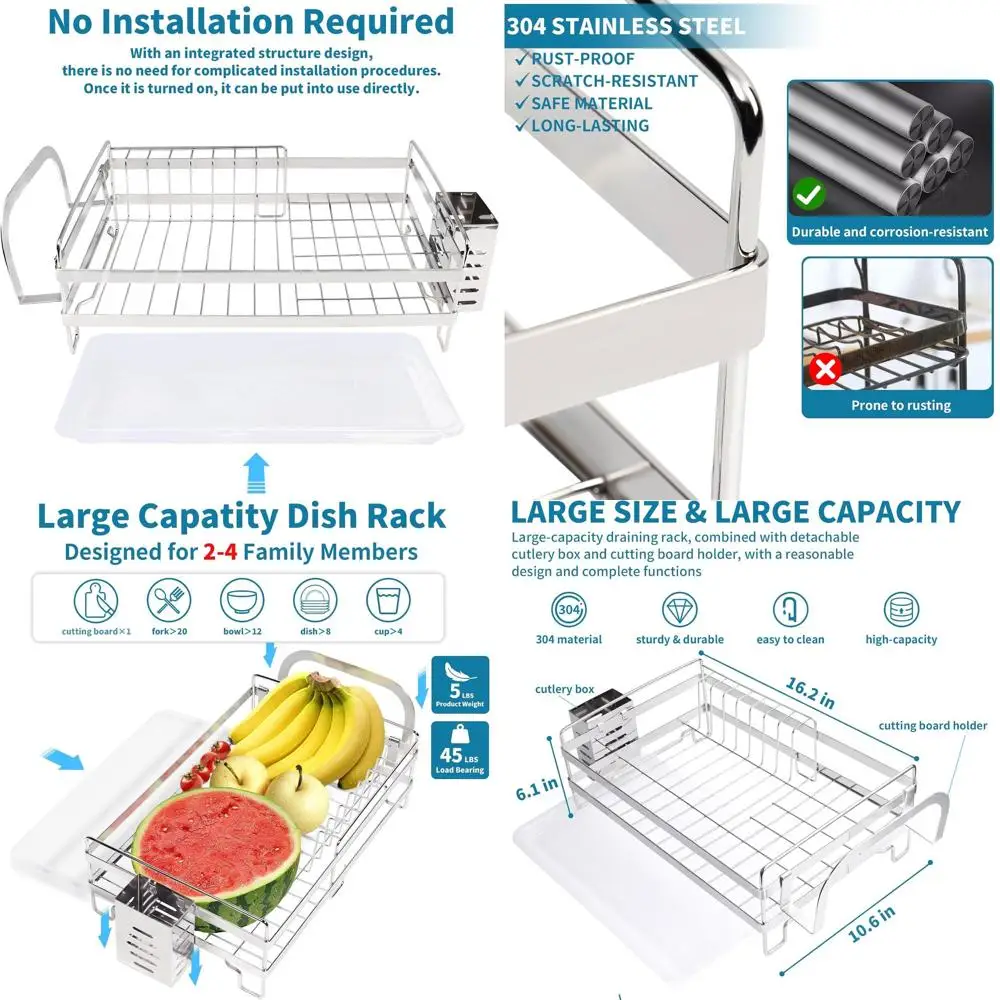 

Кухонная стойка для посуды из нержавеющей стали — большая сушилка для раковины с выдвижным сливом для небольших помещений