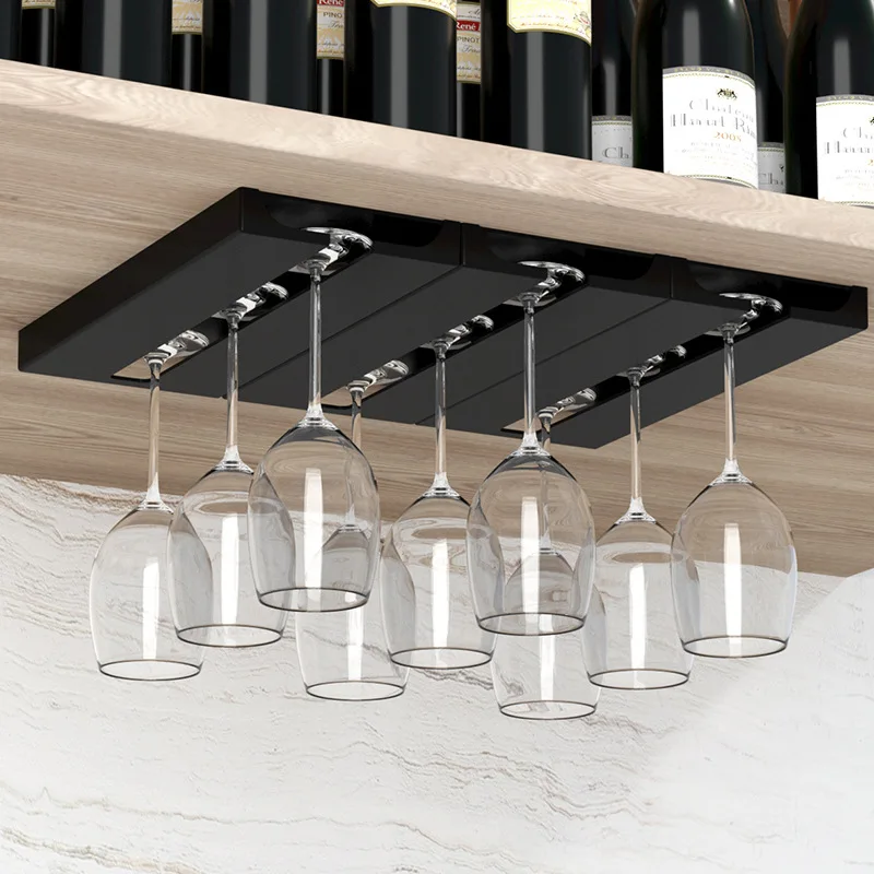 

Wine Rack Glass Holder home Kitchen Under Cabinet storage rack Free punching Stemware Glass Cup Upside Down holders for glasses